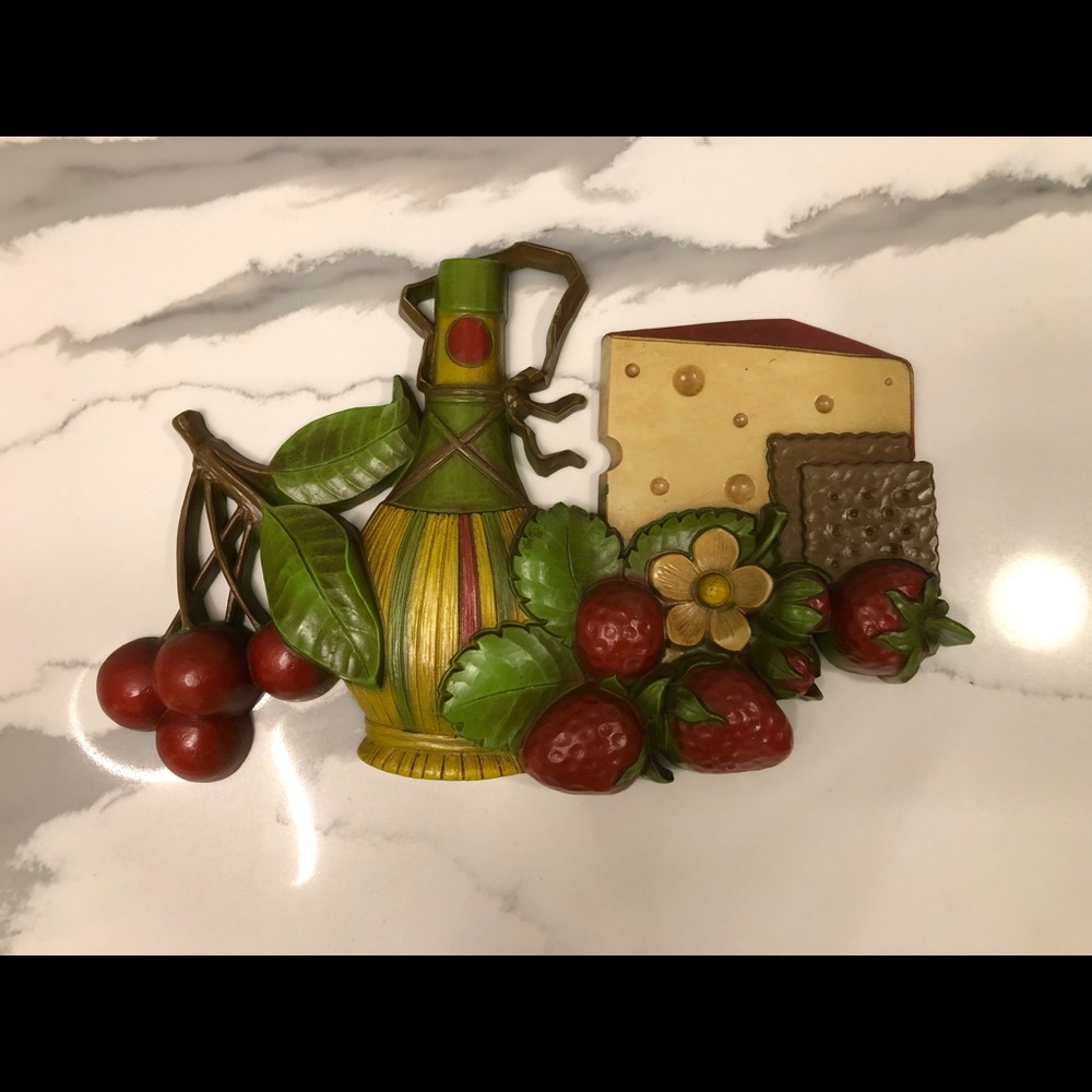 Dart Industries Kitschy VT Retro Plastic Molded Wine Jug & Fruit Wall Hanging